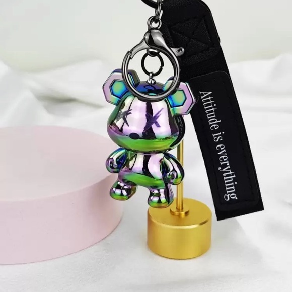 Blue and Green Iridescent Bear Bag Charm or Keychain - Picture 2 of 5